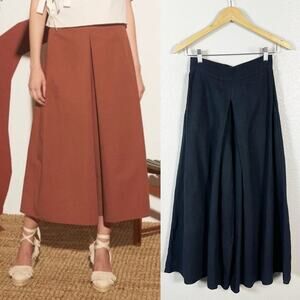 WHIT New York Womens Clemence Linen Wide Leg Crop Pant in Navy Blue Size 2